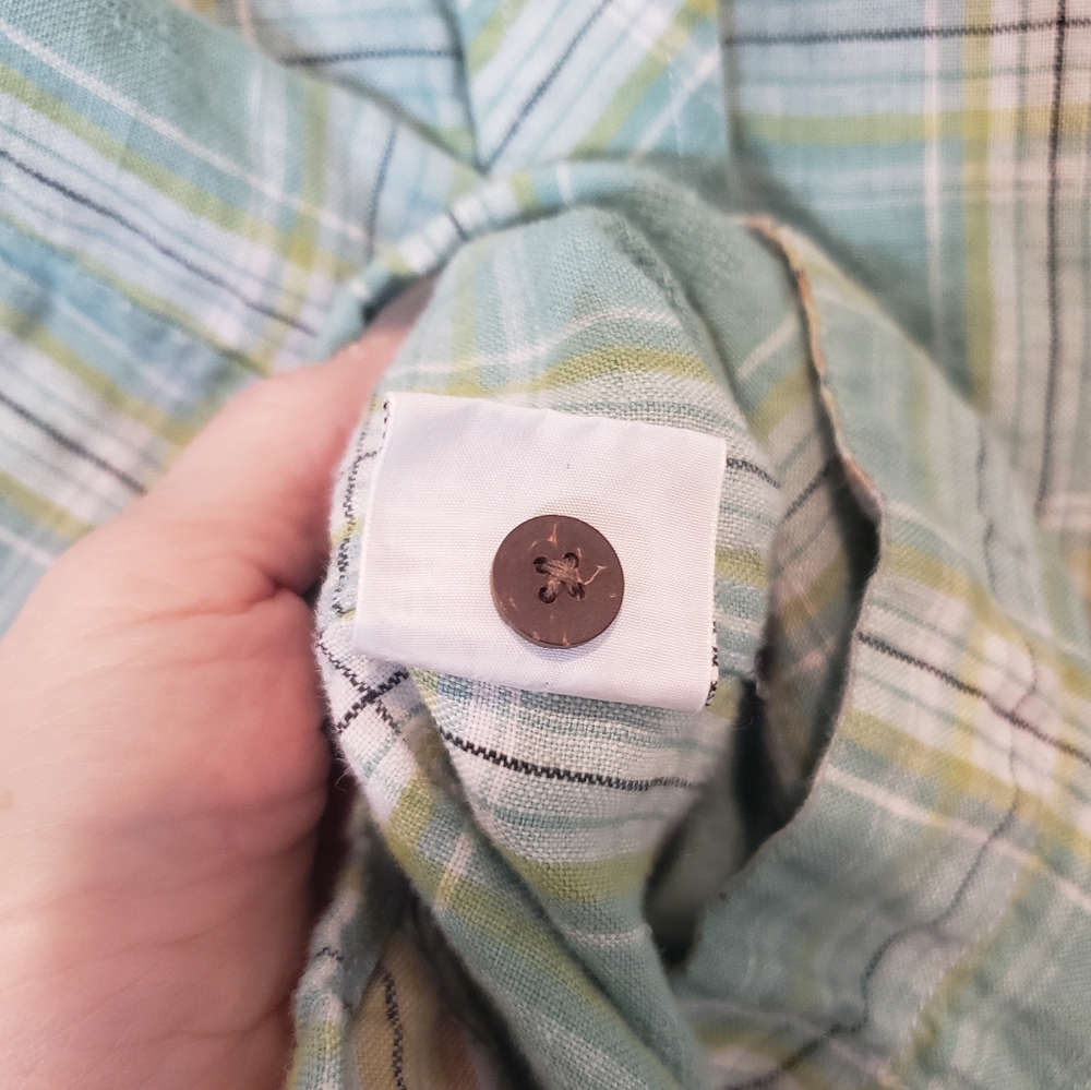 Tommy Bahama Linen 100% Shirt Plaid Button Up Short Sleeve Size Medium Green - Picture 14 of 14